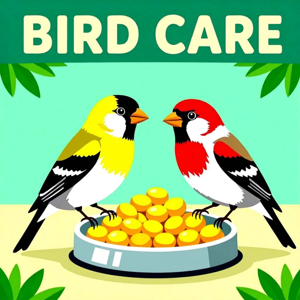 AI generated finch: picture about bird care. picture style: comic finch optimal society nutrition s m, high quality, det
