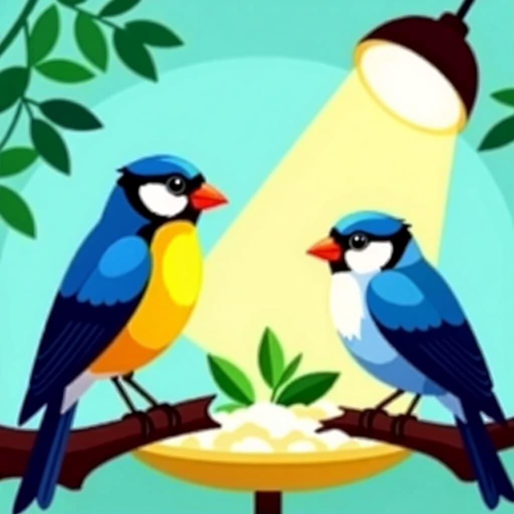 AI generated birds: picture about bird care. picture style: comic birds evaluating impact light s m, high quality, detai