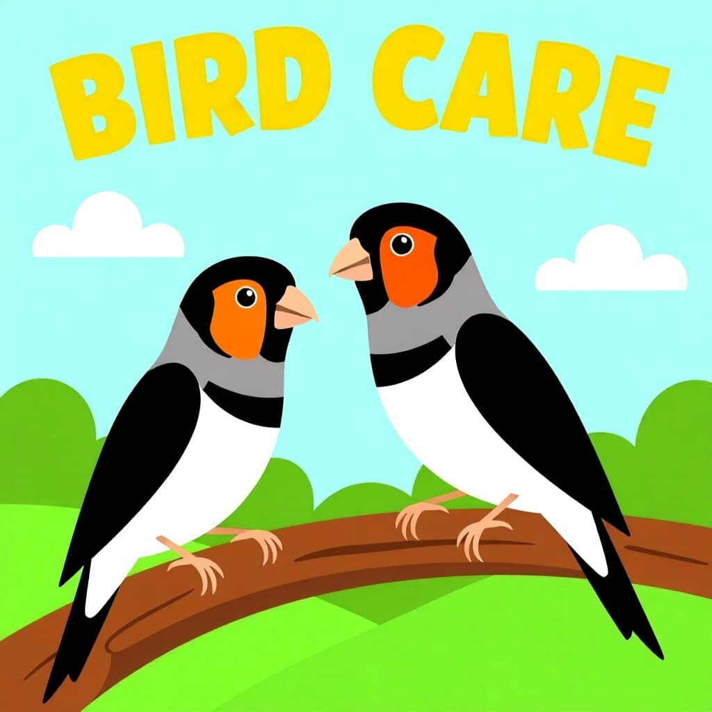 AI generated finch: picture about bird care. picture style: comic training zebra finches s m, high quality, detailed