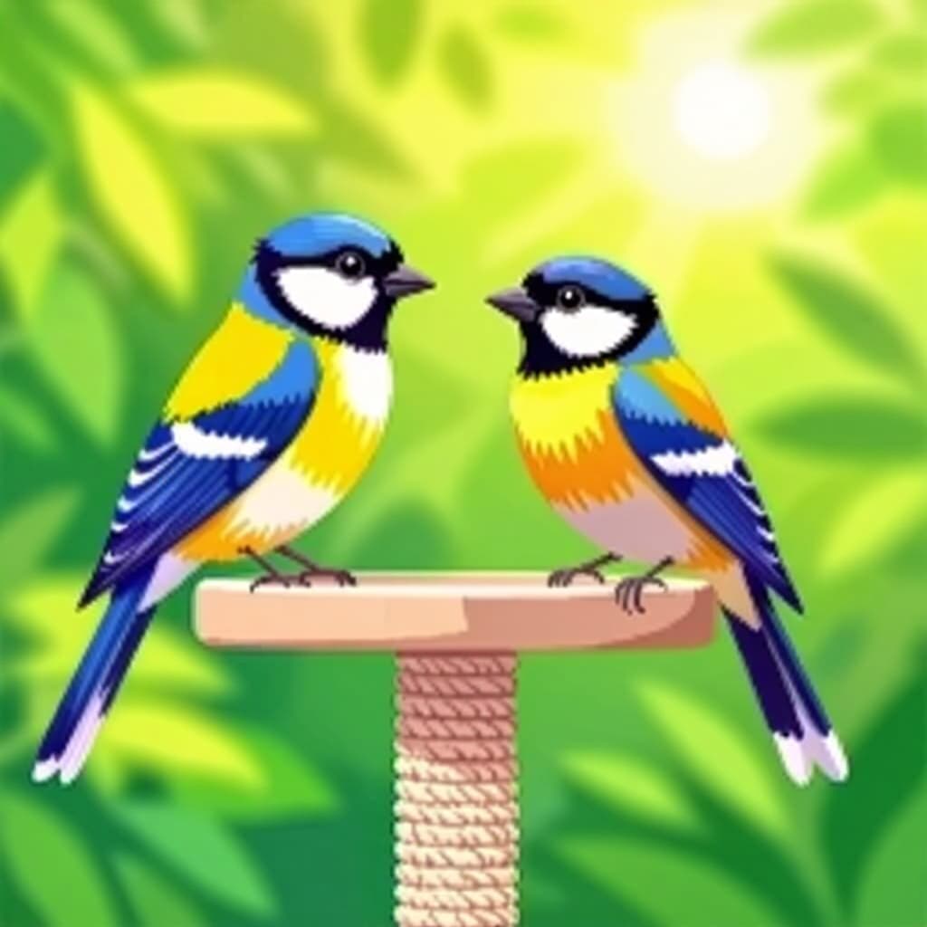 AI generated image: picture about bird care. picture style: comic choose right perch s m, high quality, detailed