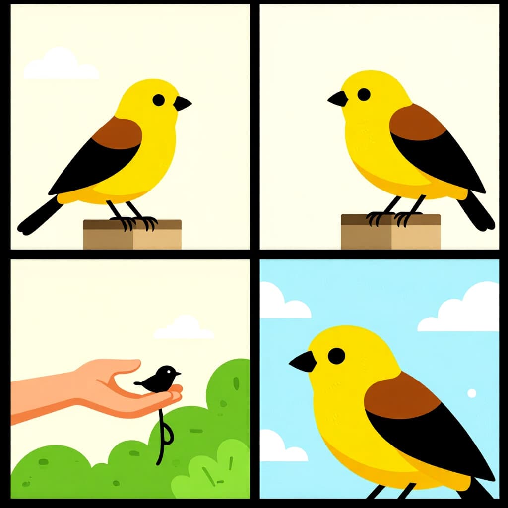 AI generated image: picture about bird care. picture style: comic stepbystep guide handtaming s m, high quality, detaile