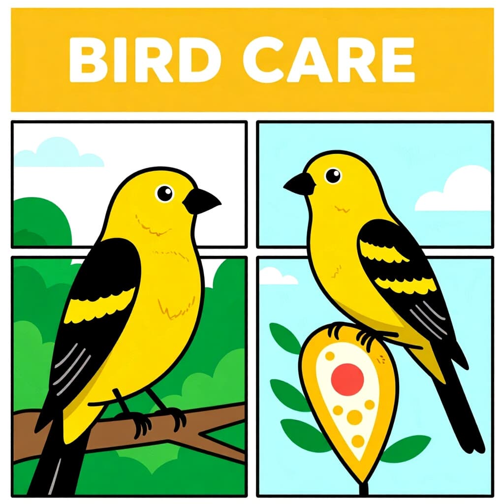 AI generated image: picture about bird care. picture style: comic identifying early signs s m, high quality, detailed