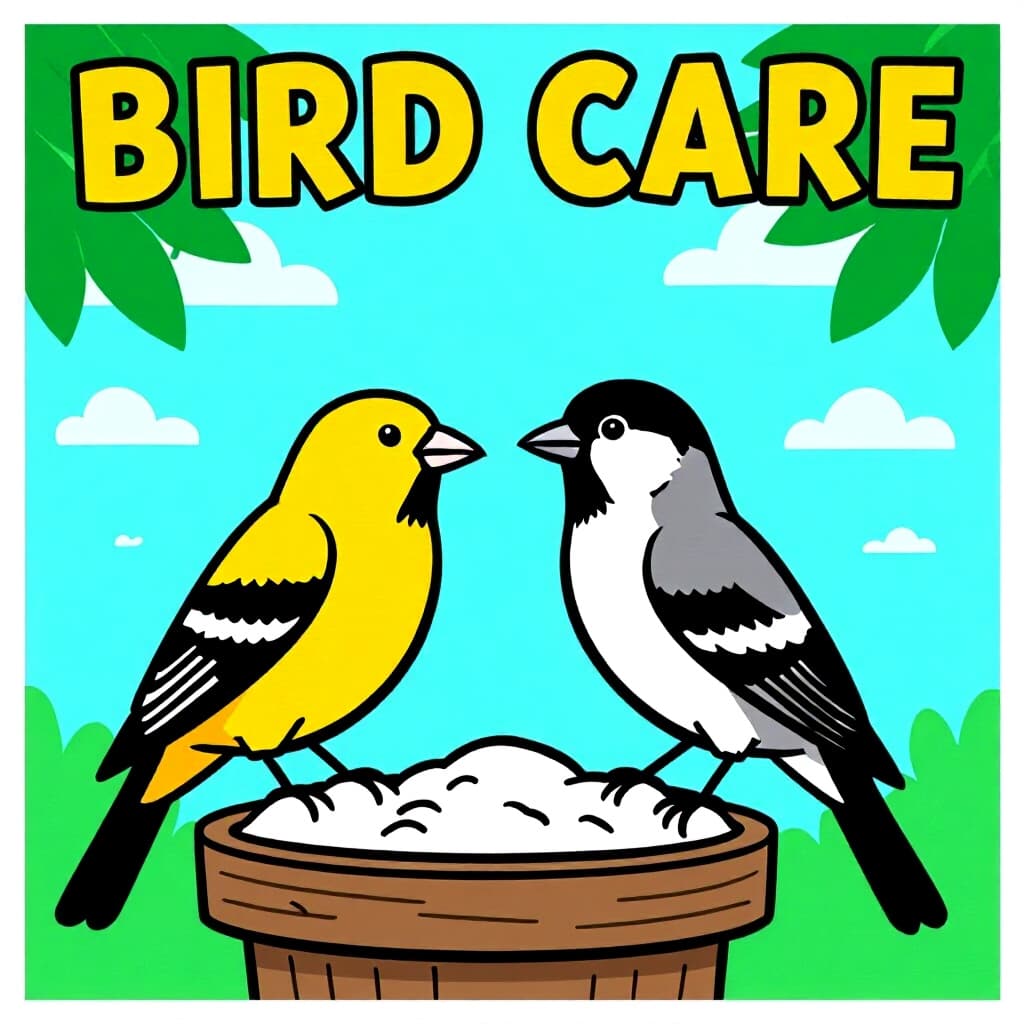 AI generated画像: 鳥の飼育に関する画像。画像スタイル: コミック 州ごとの許可証の特定 s m、高品質、詳細