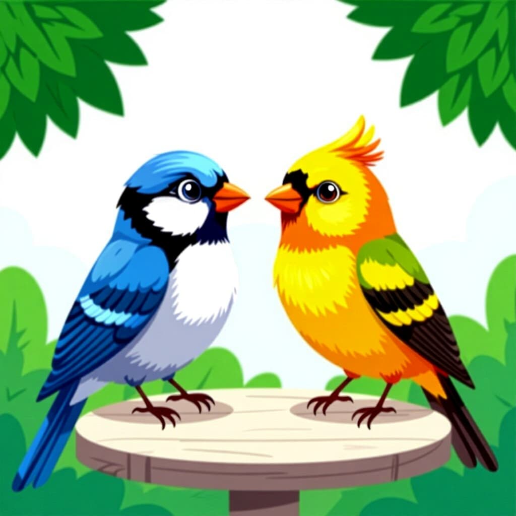 AI generated bird: picture about bird care. picture style: comic bird conduct daily health s m, high quality, detailed