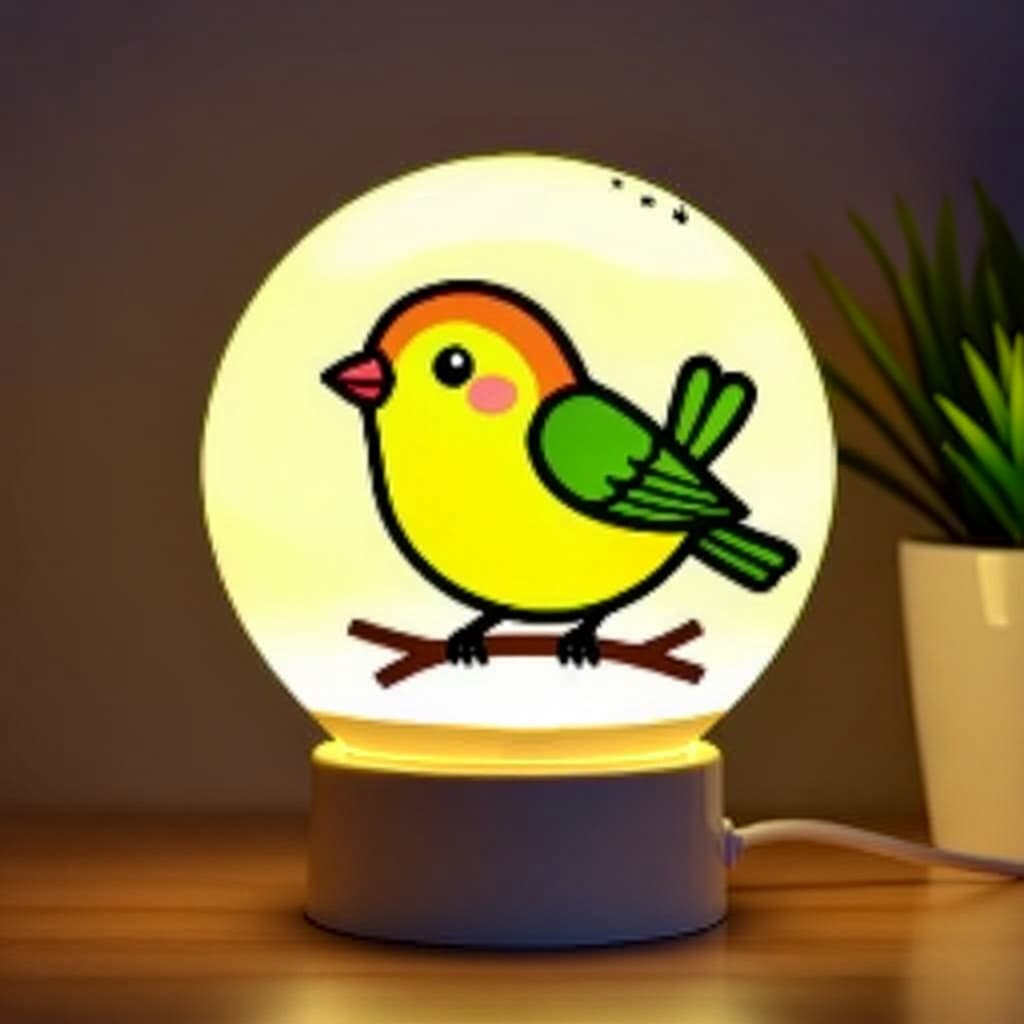 AI生成画像：鳥のケアに関する絵。絵のスタイル：漫画風DIYナイトライト、高品質、詳細