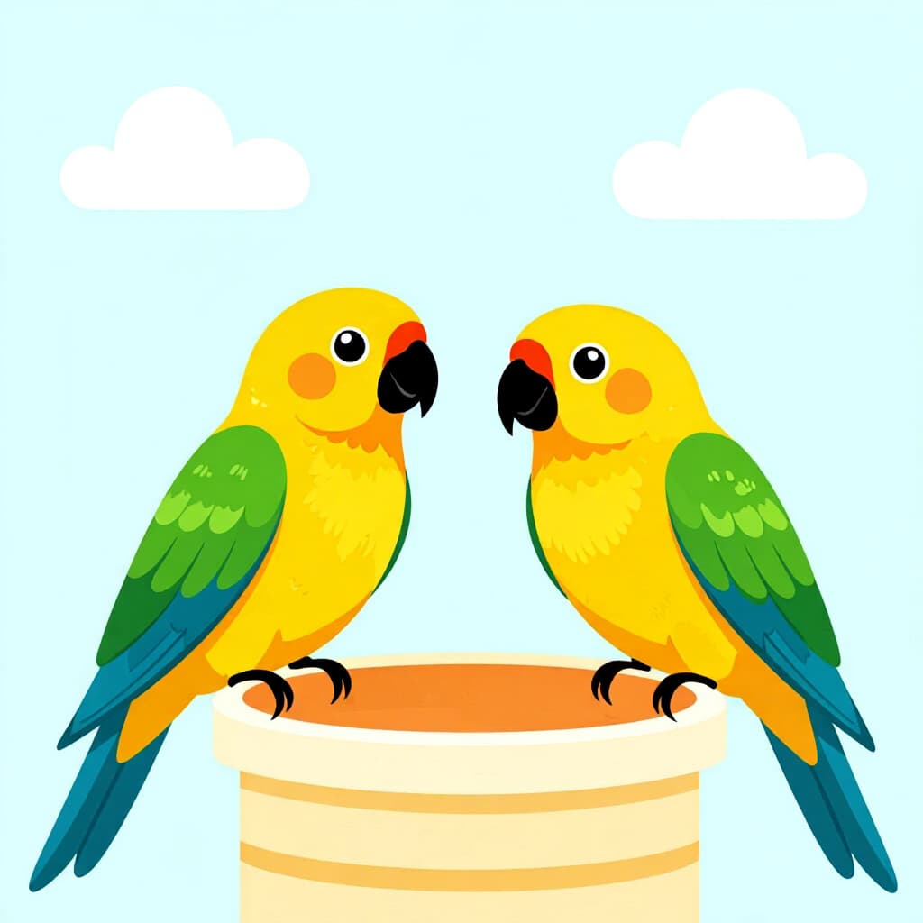 AI generated birds: picture about bird care. picture style: comic pet birds minitraining routine daily s m, high quality