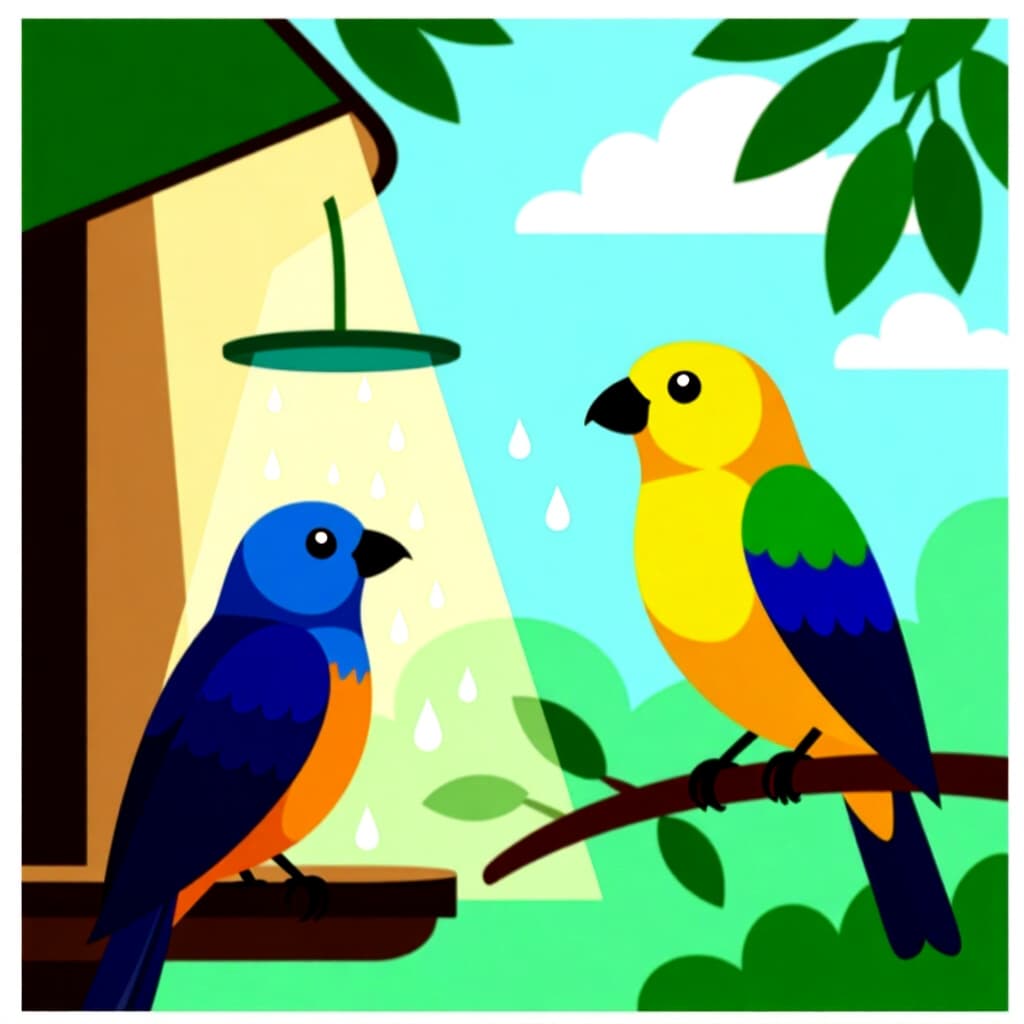 AI generated image: picture about bird care. picture style: comic maintaining proper humidity s m, high quality, detaile
