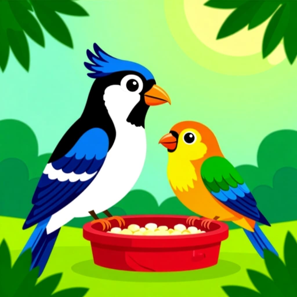 AI generated image: picture about bird care. picture style: comic enrichment ideas keep s m, high quality, detailed