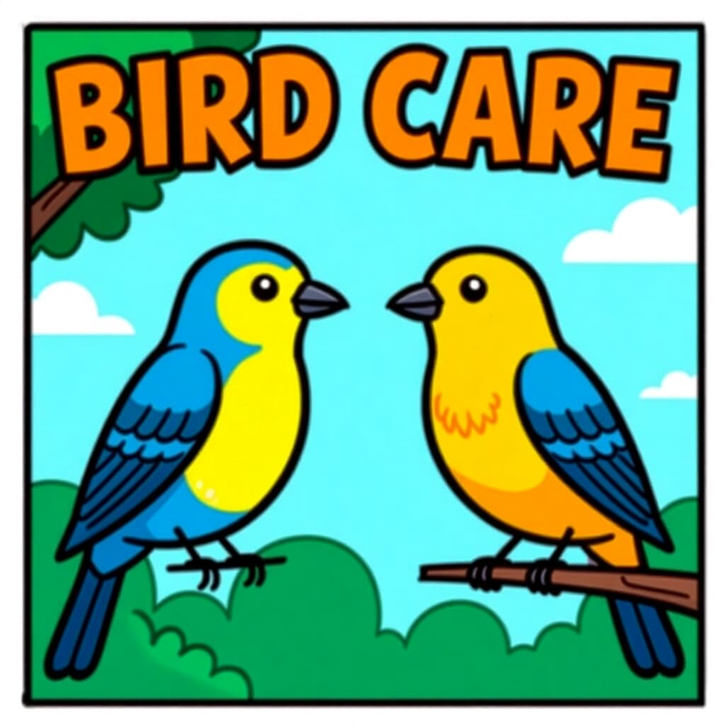 AI generated image: picture about bird care. picture style: comic recognizing treating common s m, high quality, detaile