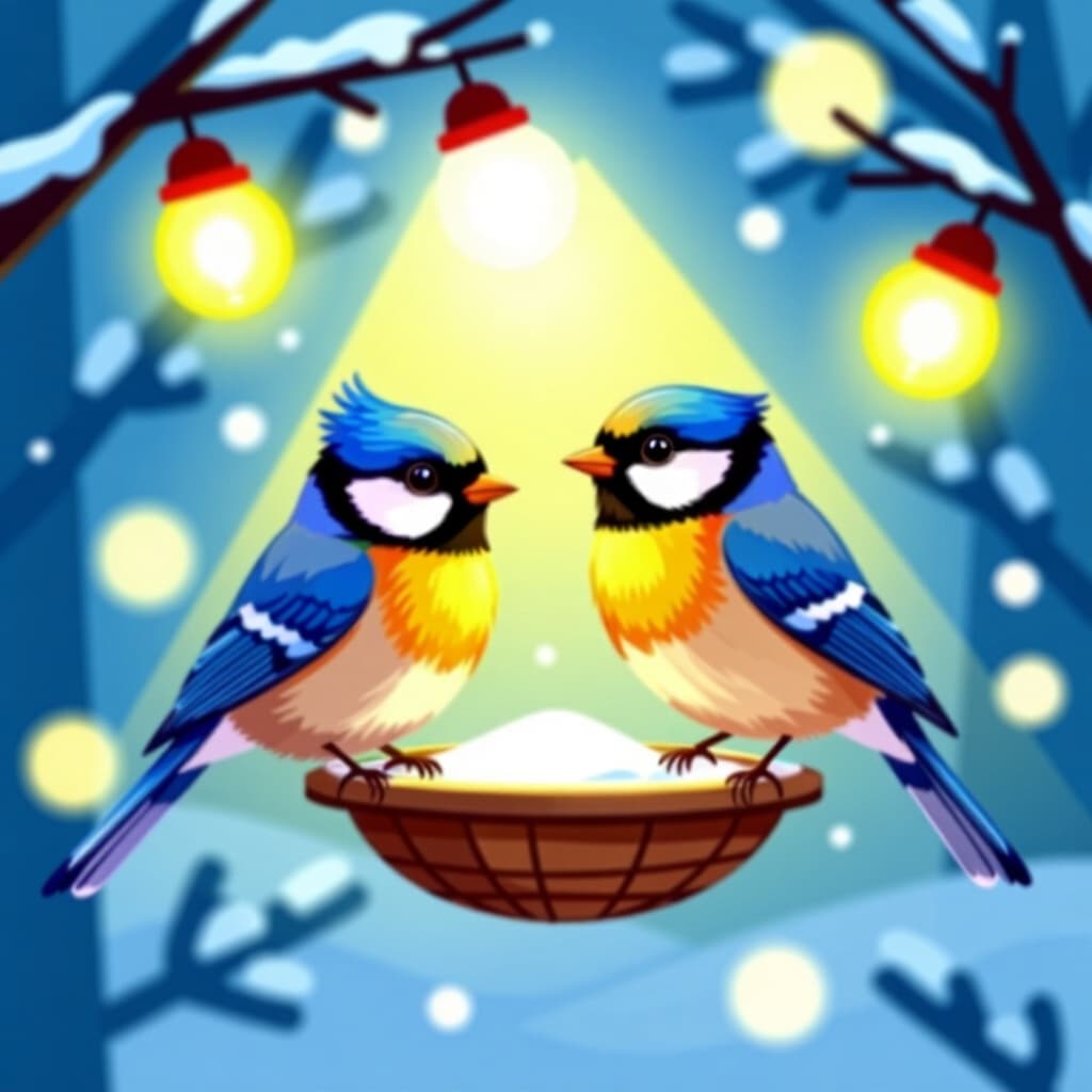 AI generated birds: picture about bird care. picture style: comic birds seasonal lighting adjustments s m, high quality,
