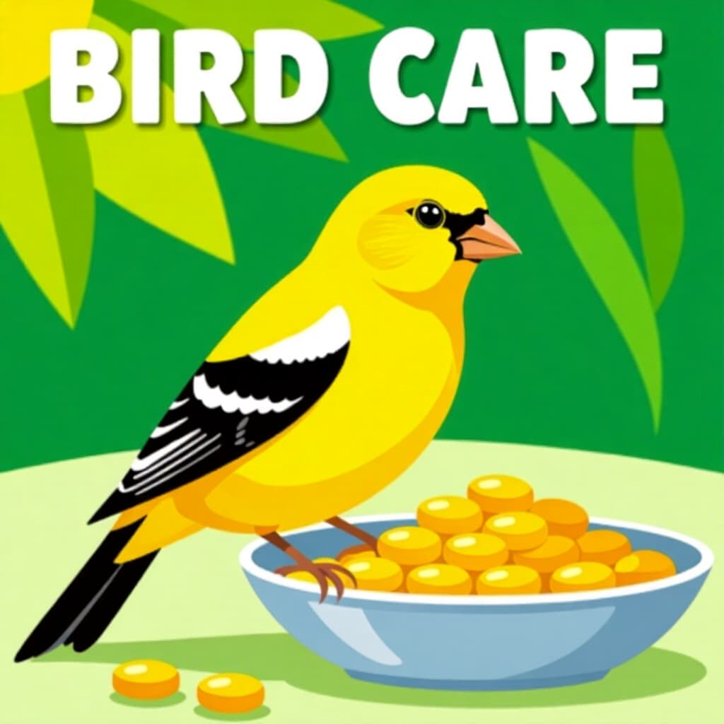 AI generated canary: picture about bird care. picture style: comic canary ultimate nutrition plan s m, high quality, deta