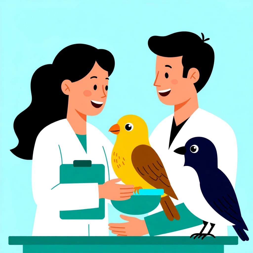 AI generated image: picture about bird care. picture style: comic saving veterinary care s m, high quality, detailed