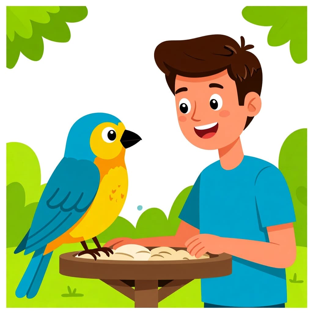 AI generated image: picture about bird care. picture style: comic social interaction strategies s m, high quality, detai