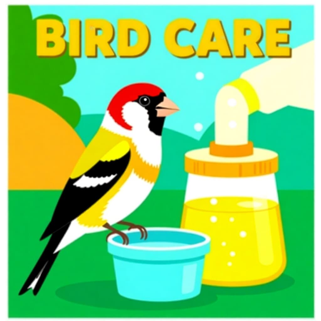 AI generated finch: picture about bird care. picture style: comic finch safely administer electrolyte s m, high quality,