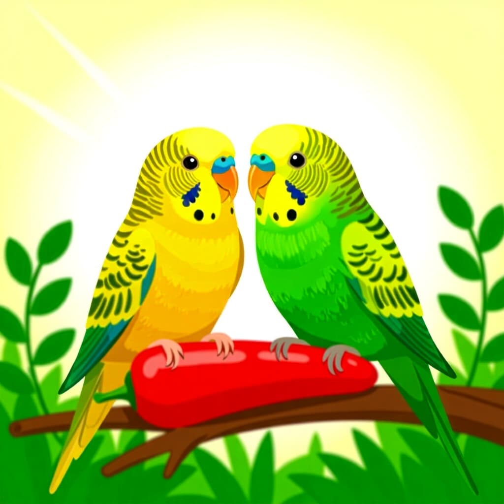 AI generated image: picture about bird care. picture style: comic veggies parakeet love s m, high quality, detailed