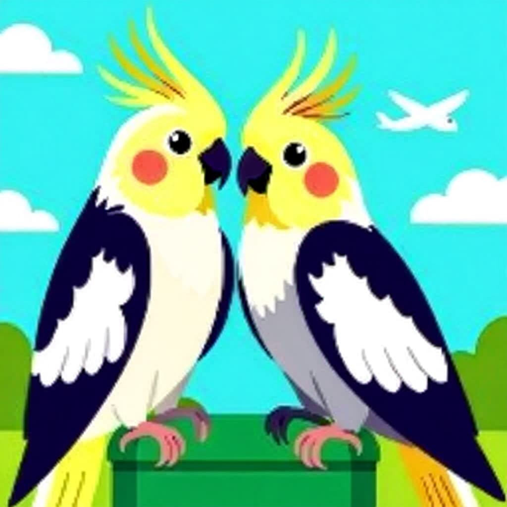 AI generated cockatiel: picture about bird care. picture style: comic cockatiel combating travel anxiety s m, high quality, 