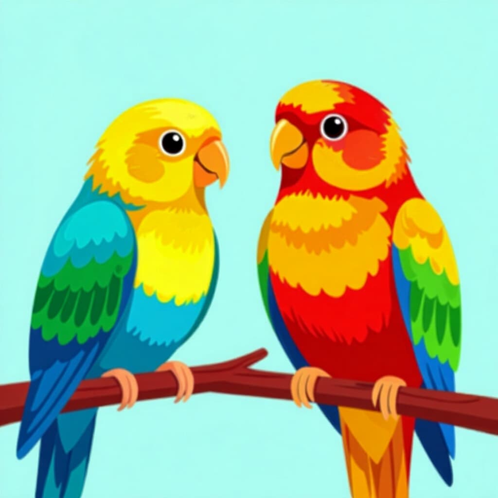 AI generated birds: picture about bird care. picture style: comic pet birds understanding human health s m, high quality