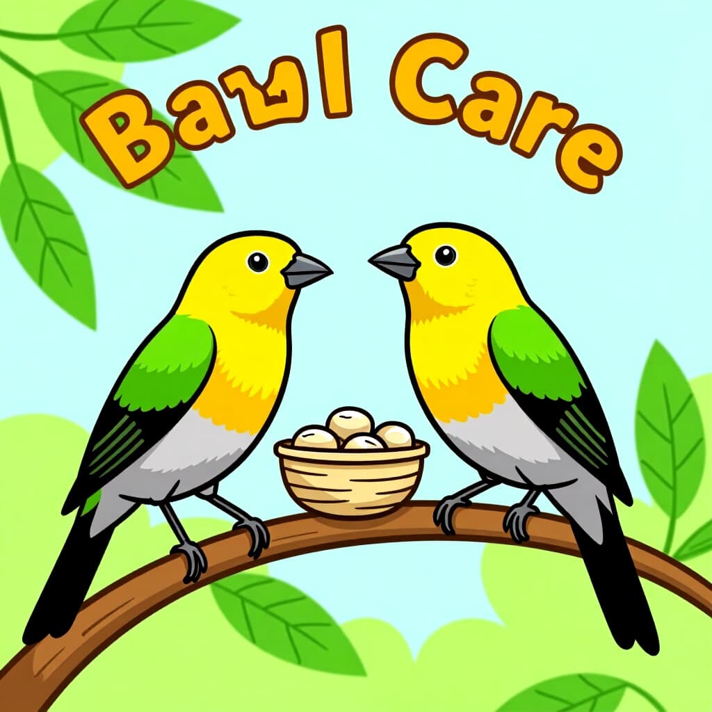AI generated image: picture about bird care. picture style: comic breeding java munias s m, high quality, detailed