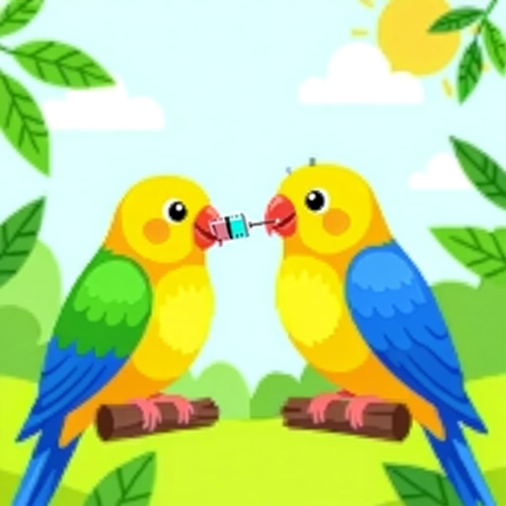 AI generated birds: picture about bird care. picture style: comic pet birds vaccination options small s m, high quality,