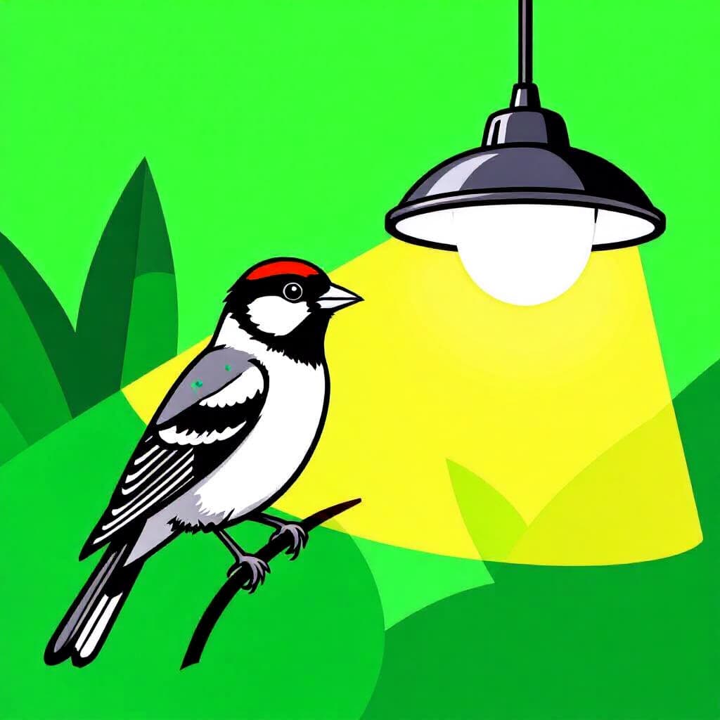AI generated image: picture about bird care. picture style: comic switching energyefficient led s m, high quality, detai