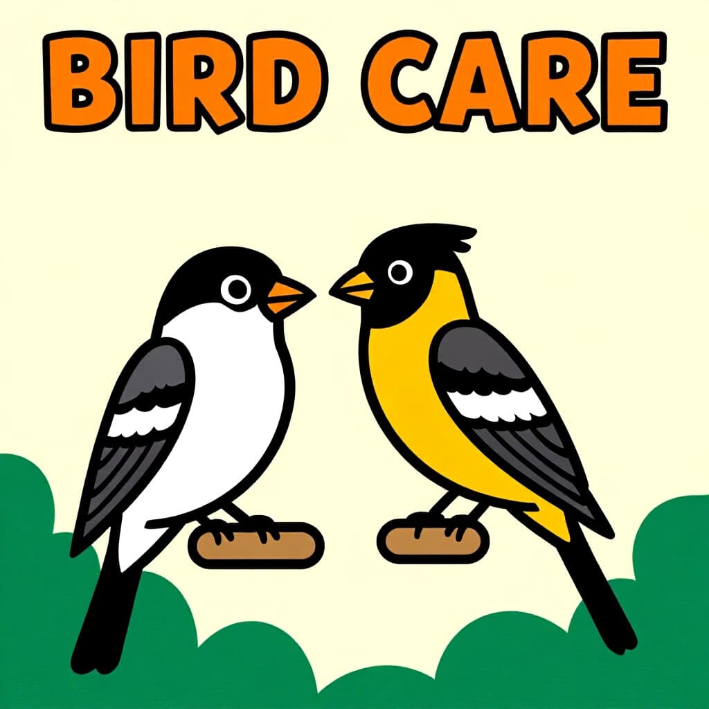 AI generated image: picture about bird care. picture style: comic using clickertarget training s m, high quality, detail