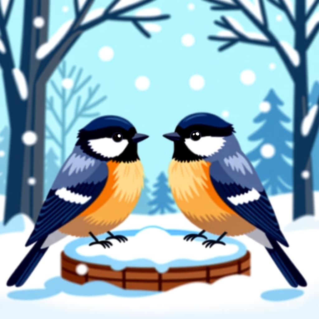 AI generated image: picture about bird care. picture style: comic winter warmup adding s m, high quality, detailed