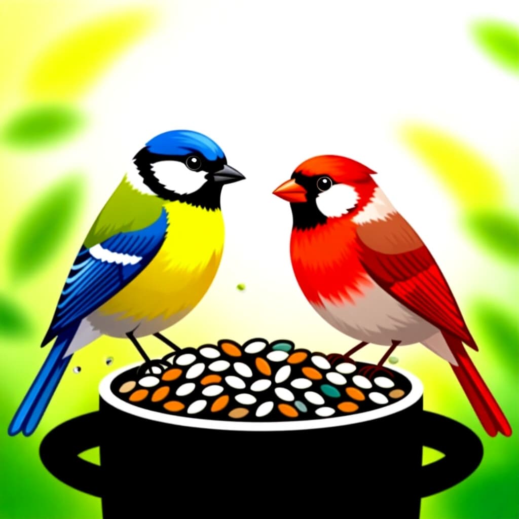 AI generated image: picture about bird care. picture style: comic seasonal seed mix s m, high quality, detailed