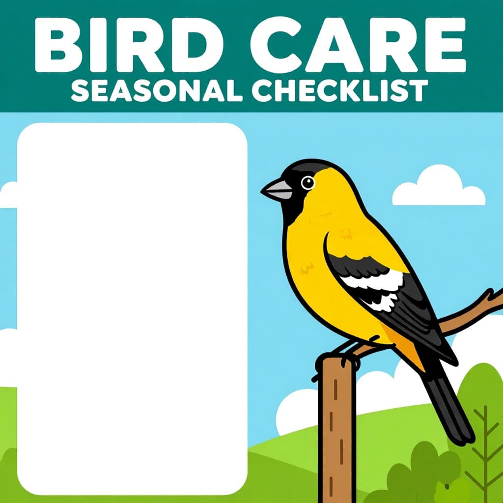 AI generated image: picture about bird care. picture style: comic seasonal care checklist s m, high quality, detailed