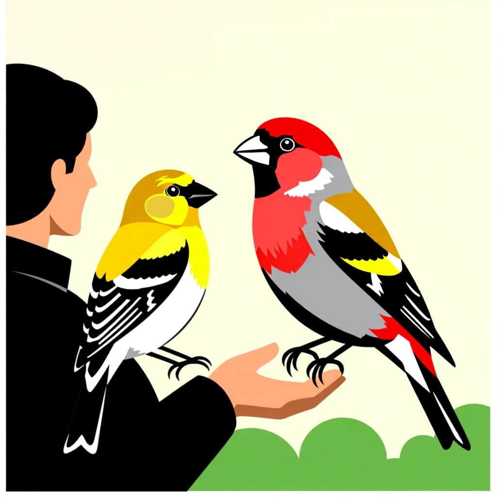 AI generated finch: picture about bird care. picture style: comic finch understanding local zoning s m, high quality, de