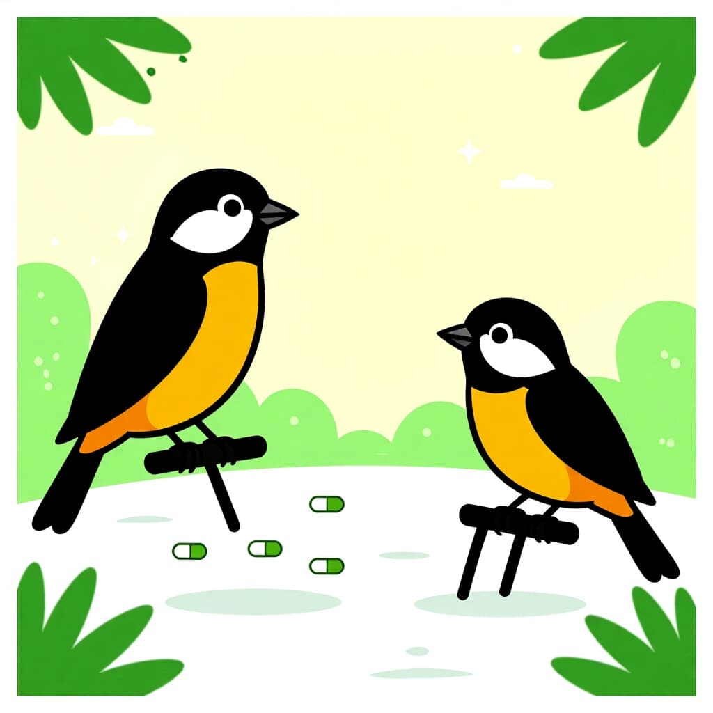 AI generated画像: 鳥のケアに関する絵。絵のスタイル: コミック、プロバイオティクスがSMを予防する役割、高品質、詳細