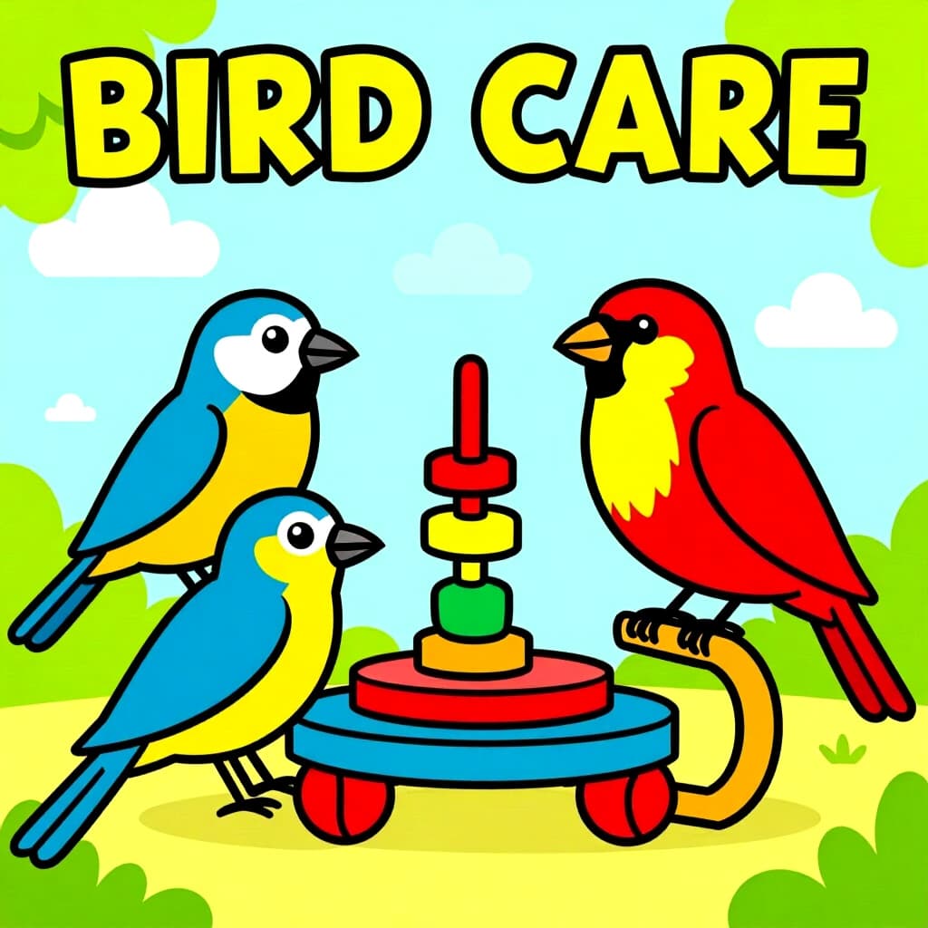 AI generated image: picture about bird care. picture style: comic weekly toy rotation s m, high quality, detailed
