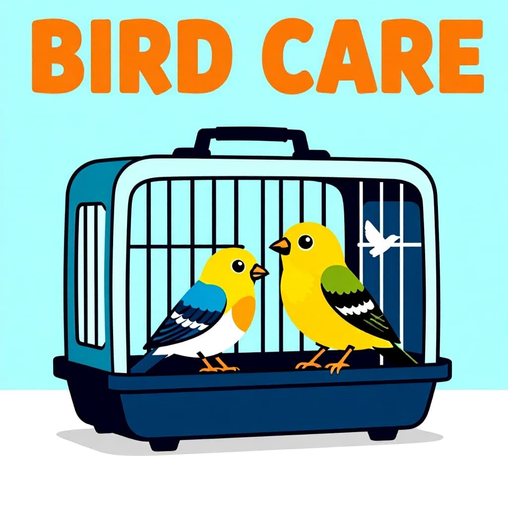 AI generated image: picture about bird care. picture style: comic pet portable cage hacks s m, high quality, detailed