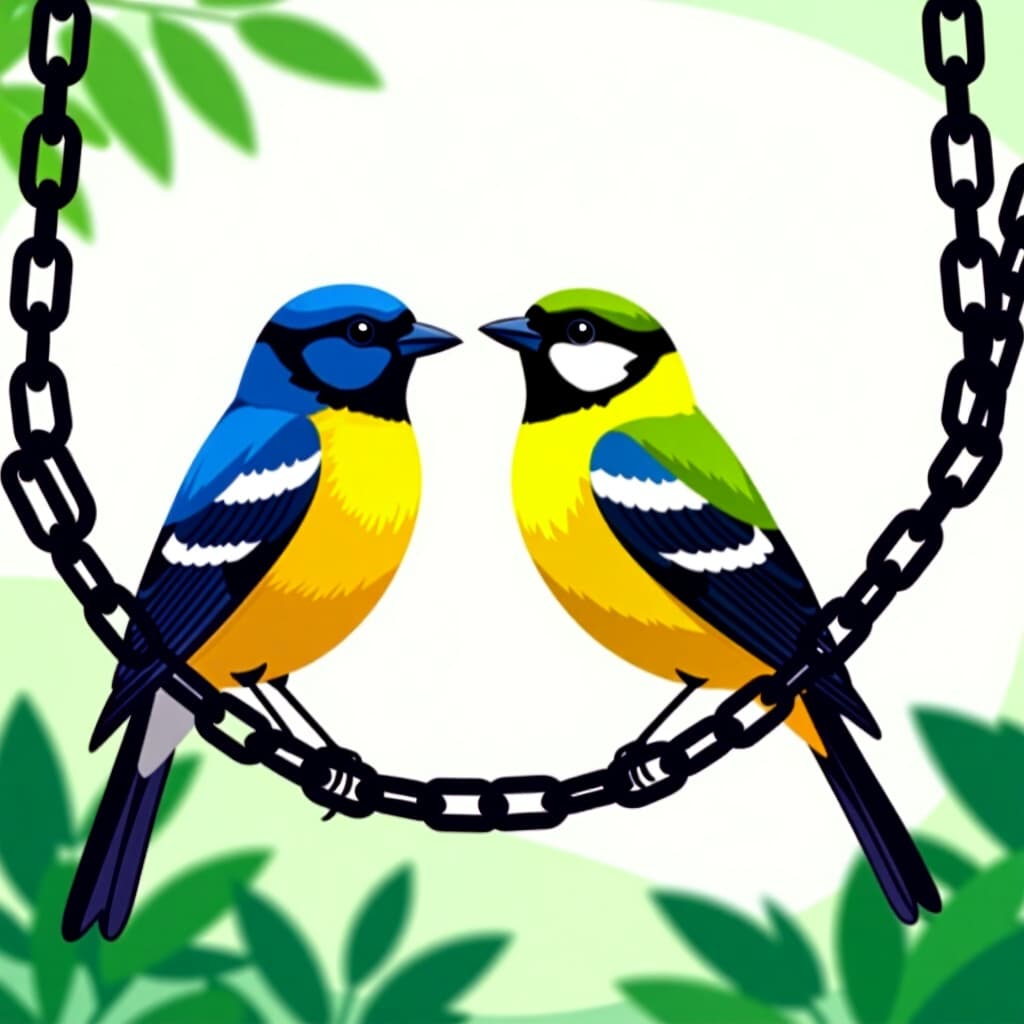 AI generated bird: picture about bird care. picture style: comic bird advanced target chains s m, high quality, detaile
