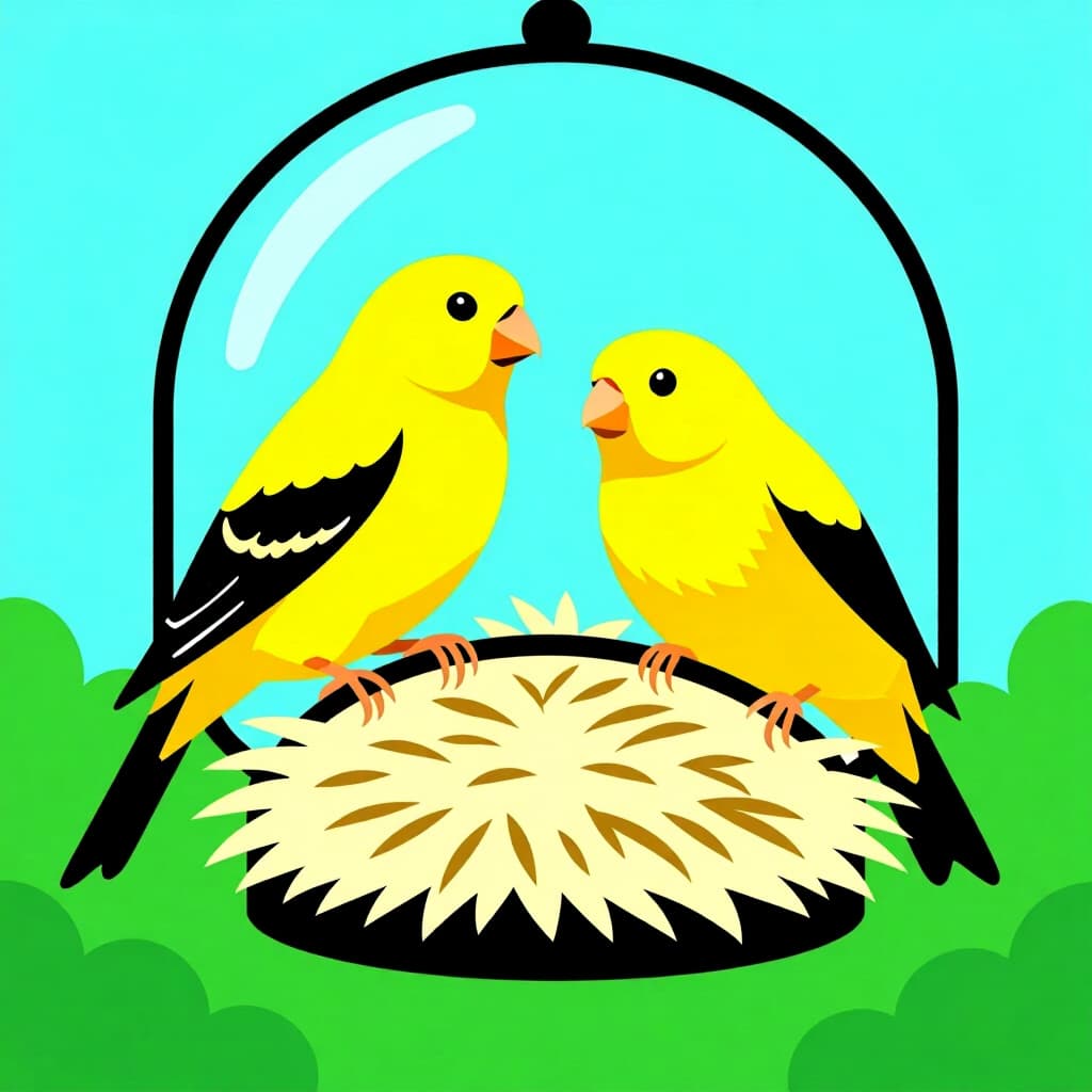 AI generated image: picture about bird care. picture style: comic breeding canaries successfully s m, high quality, deta
