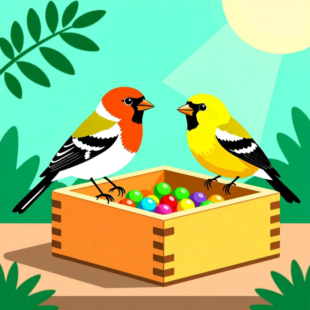 AI generated bird: picture about bird care. picture style: comic bird species sensory enrichment box s m, high quality,