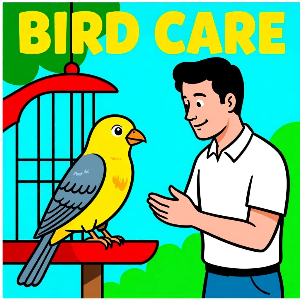 AI generated image: picture about bird care. picture style: comic understanding managing chronic s m, high quality, deta