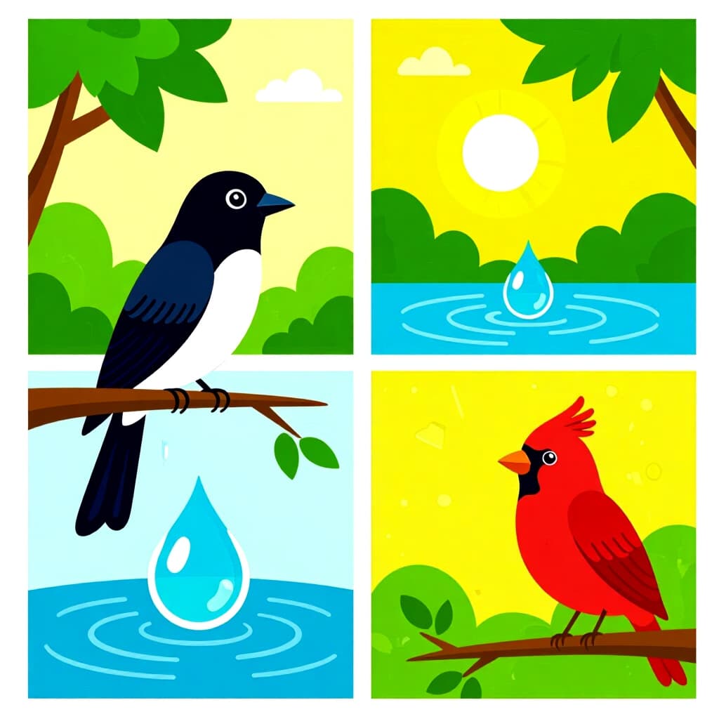 AI generated画像: 鳥のケアに関する絵。絵のスタイル: コミック比較レビュー液体S M、高品質、詳細