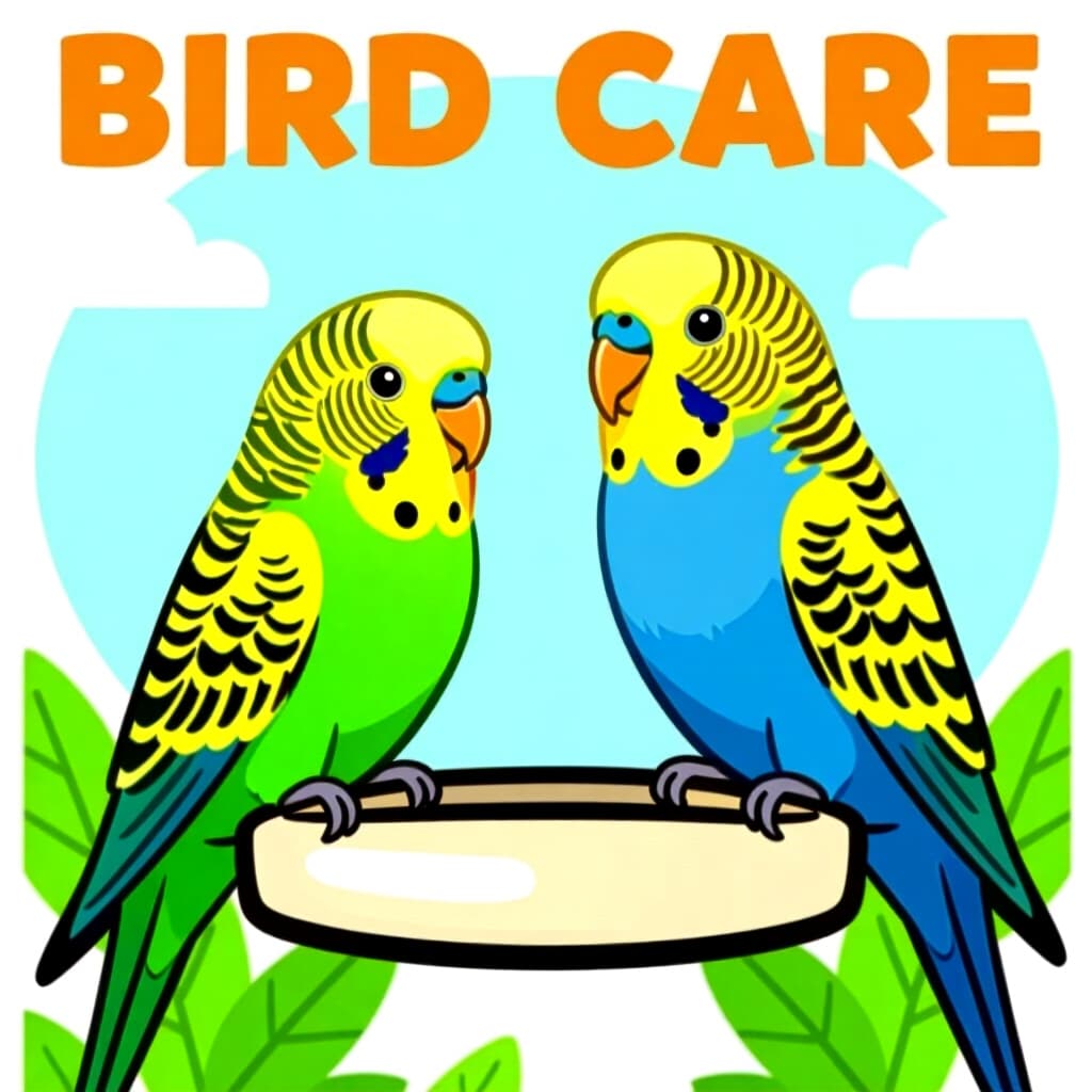 AI generated image: picture about bird care. picture style: comic introducing new budgerigar s m, high quality, detailed