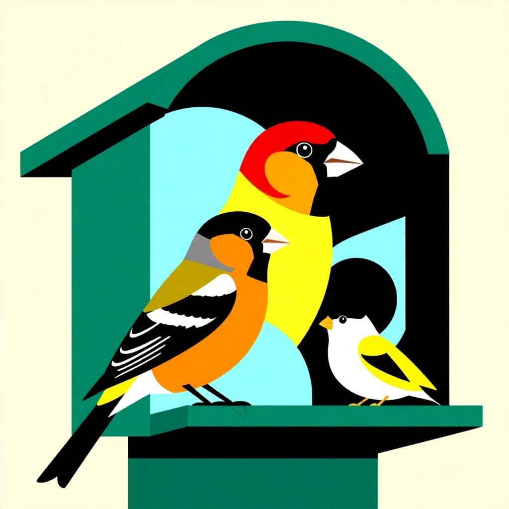 AI generated finch: picture about bird care. picture style: comic finch safely transition society s m, high quality, det