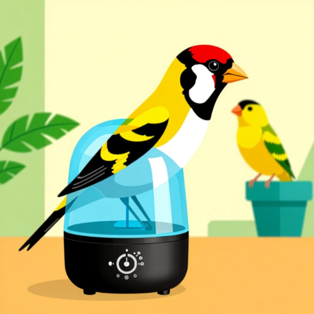AI generated finch: picture about bird care. picture style: comic finch diy portable humidifier s m, high quality, detai