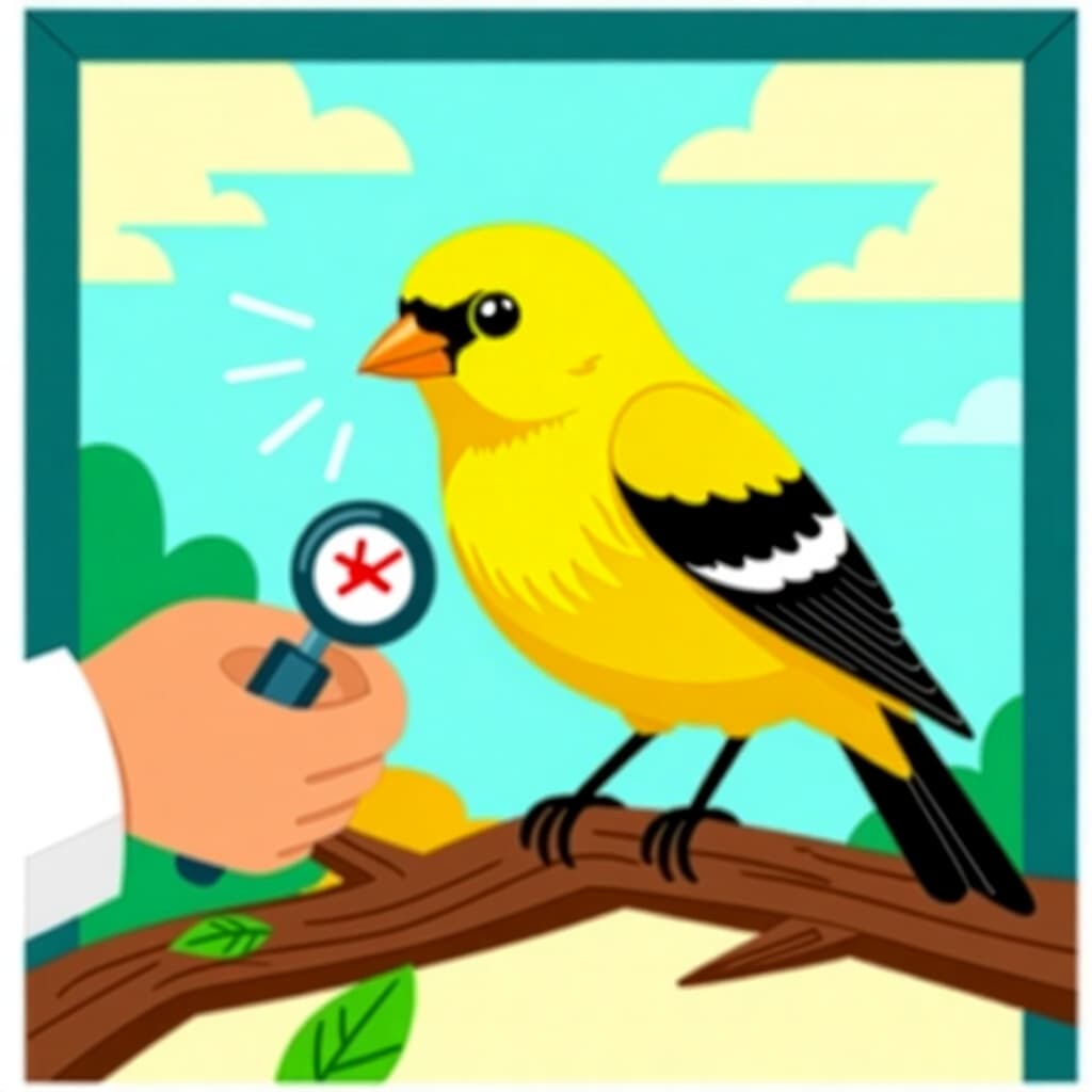 AI generated canary: picture about bird care. picture style: comic canary diagnosing common health s m, high quality, det