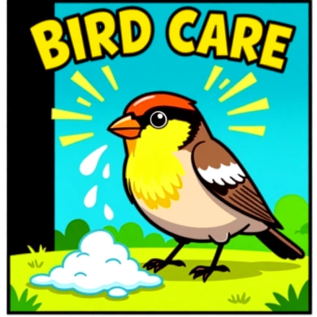 AI generated image: picture about bird care. picture style: comic diarrhea signals serious s m, high quality, detailed