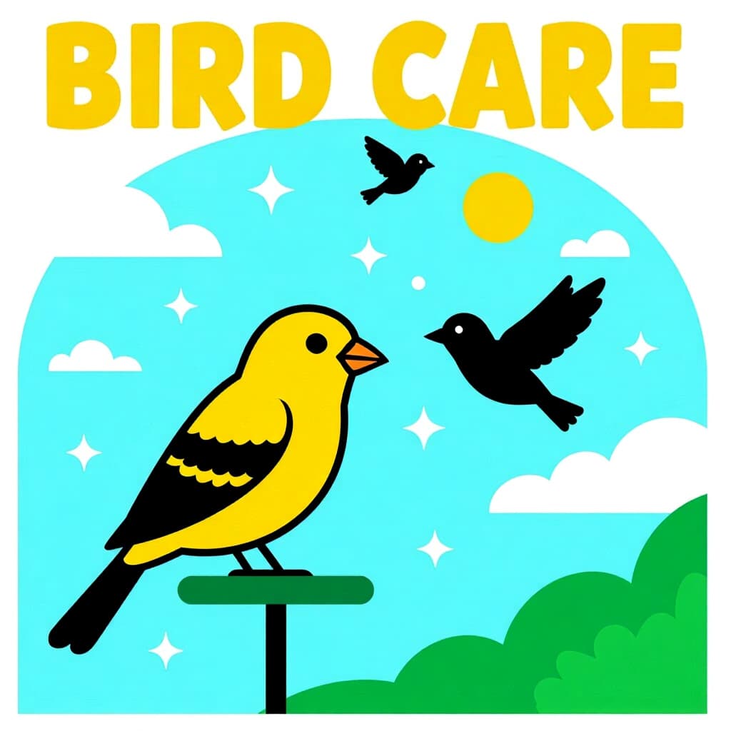 AI generated canary: picture about bird care. picture style: comic canary space planning minimum s m, high quality, detai