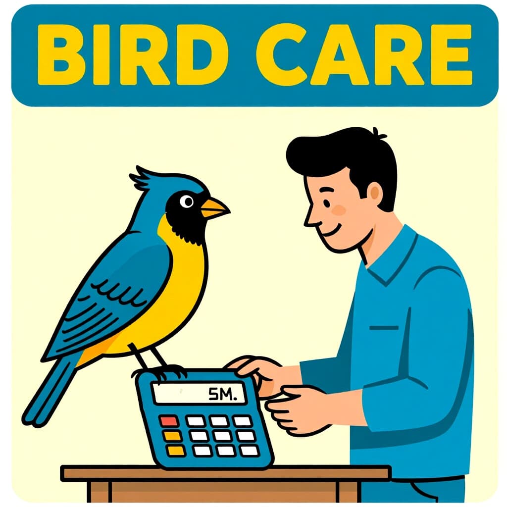 AI generated image: picture about bird care. picture style: comic budget breakdown calculating s m, high quality, detail