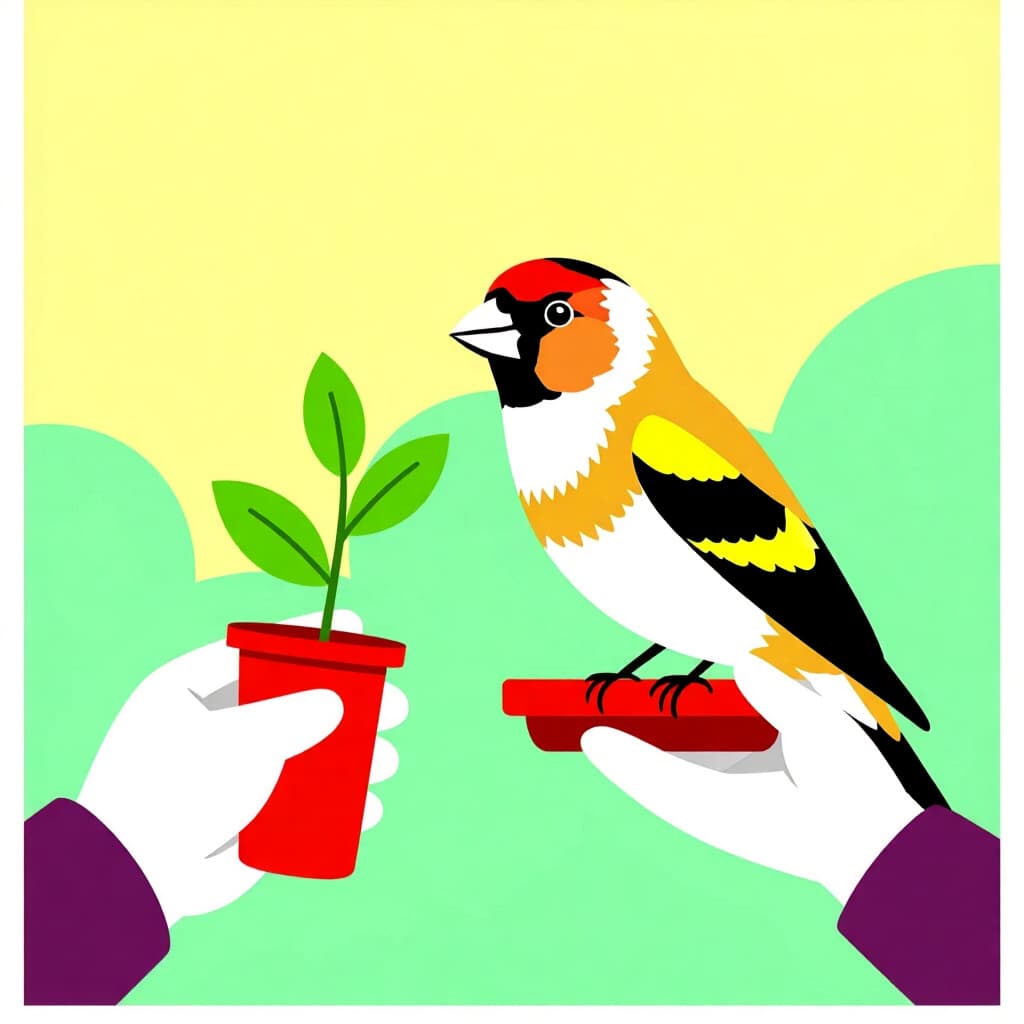 AI generated finch: picture about bird care. picture style: comic finch identifying treating common s m, high quality, d