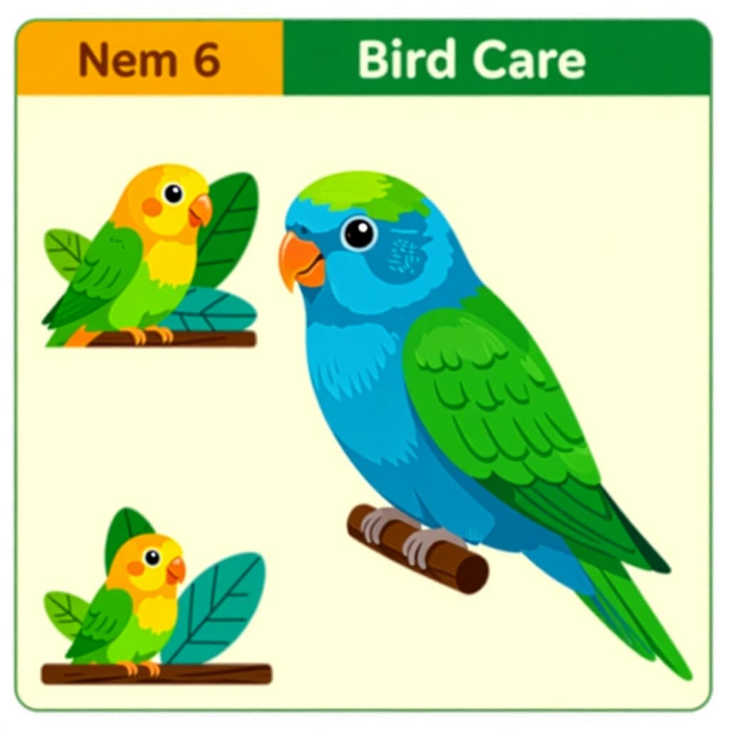 AI generated parrot: picture about bird care. picture style: comic identifying treating parrotlet s m, high quality, deta