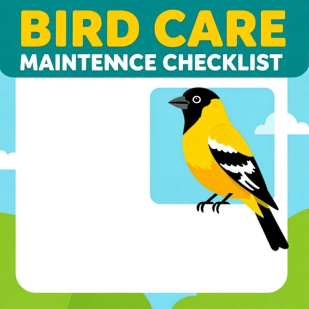 AI generated image: picture about bird care. picture style: comic weekly maintenance checklist s m, high quality, detail