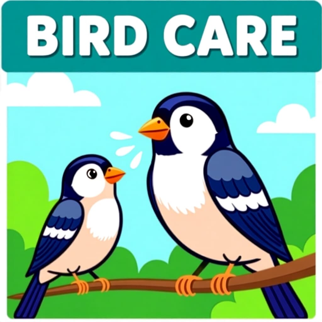 AI generated image: picture about bird care. picture style: comic recognizing treating respiratory s m, high quality, de