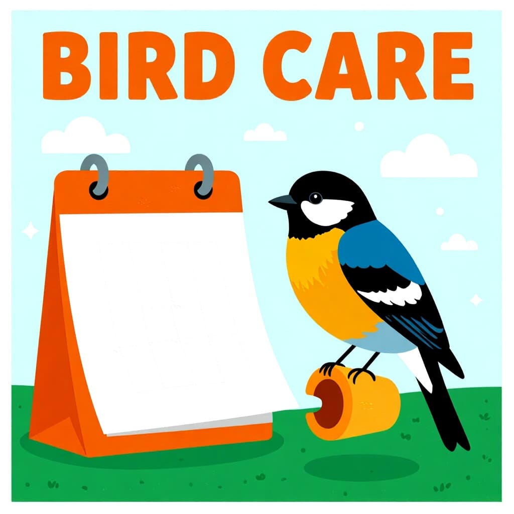 AI generated image: picture about bird care. picture style: comic seasonal care calendar s m, high quality, detailed