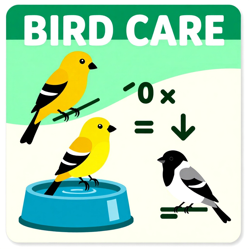 AI generated bird: picture about bird care. picture style: comic bird pets small bird species calculate daily water, hi